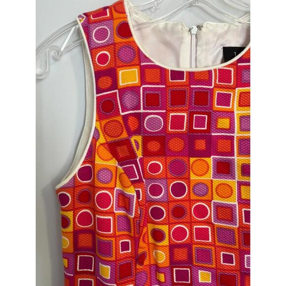 Vintage JSC Mini Dress Sleeveless Goemetric Print Pink Orange Size 8 Retro 60's - Picture 2 of 9